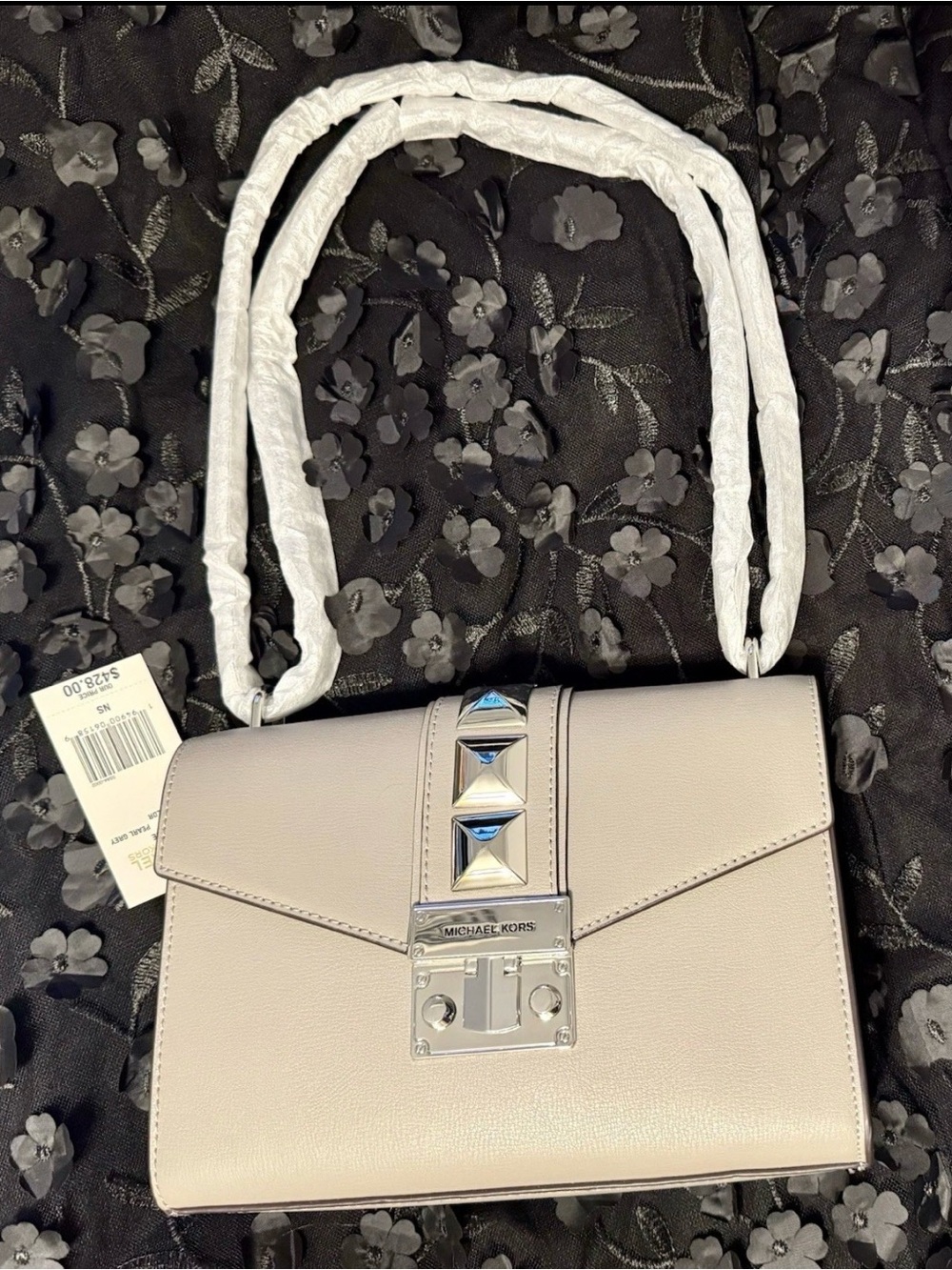 Michael Kors light grey Pyramid-Stud Crossbody Bag